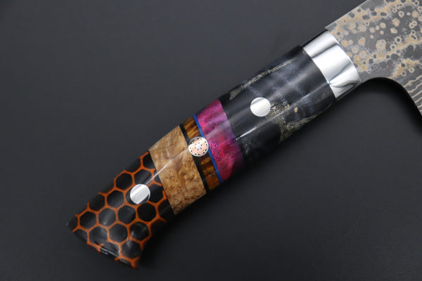 Takeshi Saji Nakiri Takeshi Saji SUMMIT ― Limited Edition Custom Series SMT-1152 VG-10W Multi-Colored Golden-Rainbow Damascus Nakiri 165mm (6.4 Inch)