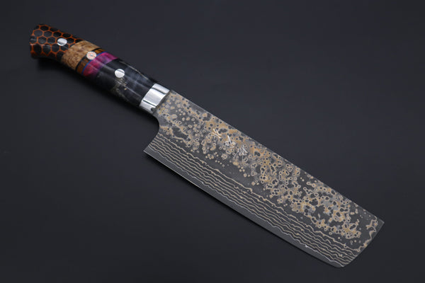 Takeshi Saji Nakiri Takeshi Saji SUMMIT ― Limited Edition Custom Series SMT-1152 VG-10W Multi-Colored Golden-Rainbow Damascus Nakiri 165mm (6.4 Inch)