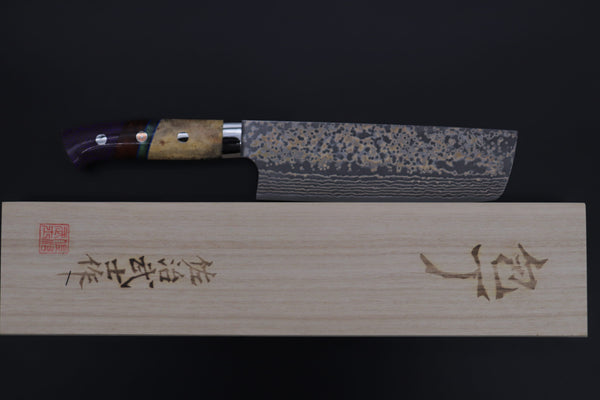 Takeshi Saji Nakiri Takeshi Saji SUMMIT ― Limited Edition Custom Series SMT-1153 VG-10W Multi-Colored Golden-Rainbow Damascus Nakiri 165mm (6.4 Inch)