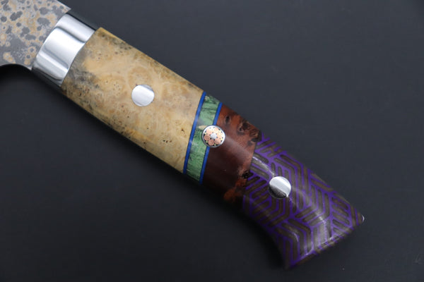 Takeshi Saji Nakiri Takeshi Saji SUMMIT ― Limited Edition Custom Series SMT-1153 VG-10W Multi-Colored Golden-Rainbow Damascus Nakiri 165mm (6.4 Inch)
