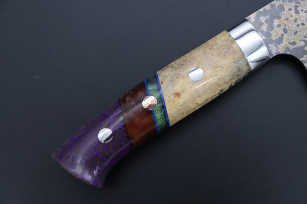 Takeshi Saji Nakiri Takeshi Saji SUMMIT ― Limited Edition Custom Series SMT-1153 VG-10W Multi-Colored Golden-Rainbow Damascus Nakiri 165mm (6.4 Inch)