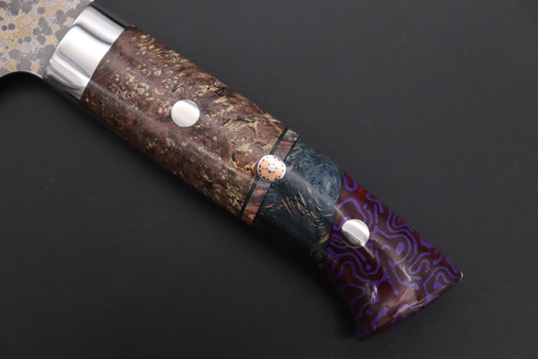 Takeshi Saji Nakiri Takeshi Saji SUMMIT ― Limited Edition Custom Series SMT-1154 VG-10W Multi-Colored Golden-Rainbow Damascus Nakiri 165mm (6.4 Inch)