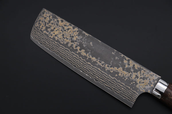 Takeshi Saji Nakiri Takeshi Saji SUMMIT ― Limited Edition Custom Series SMT-1154 VG-10W Multi-Colored Golden-Rainbow Damascus Nakiri 165mm (6.4 Inch)