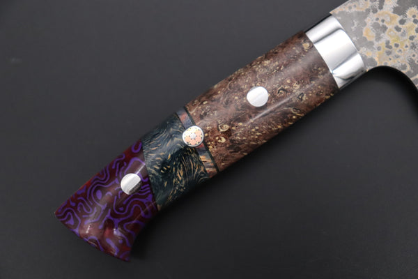 Takeshi Saji Nakiri Takeshi Saji SUMMIT ― Limited Edition Custom Series SMT-1154 VG-10W Multi-Colored Golden-Rainbow Damascus Nakiri 165mm (6.4 Inch)