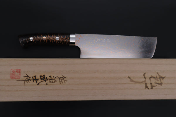Takeshi Saji Nakiri Takeshi Saji SUMMIT ― Limited Edition Custom Series SMT-1168 VG-10W磨 Multi-Colored Golden-Rainbow Damascus Nakiri 165mm (6.4 Inch)