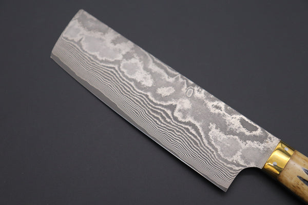 Takeshi Saji Nakiri ST-2N Nakiri 165mm (6.4 inch) / Stag Bone Handle Takeshi Saji VG-10 Custom Damascus Wild Series Nakiri 165mm (6.4 inch, Stag Bone Handle)