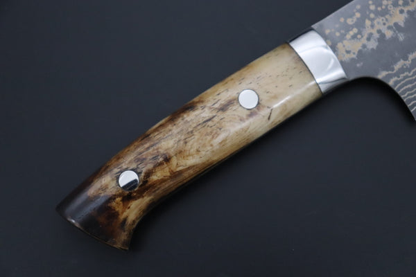 Takeshi Saji Nakiri Nakiri 165mm Takeshi Saji VG-10W Multi-Colored Golden-Rainbow Damascus Series TS-9 Nakiri 165mm (6.4 Inch, Smooth Bone Handle)