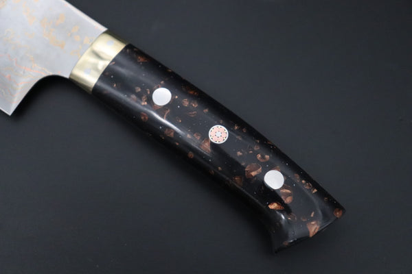 Takeshi Saji Nakiri Nakiri 165mm Takeshi Saji VG-10W Rainbow Damascus Series TS-6 Nakiri 165mm (6.4 Inch, Black and Copper Texture Dupont Corian Handle)