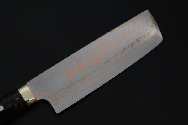 Takeshi Saji Nakiri Nakiri 165mm Takeshi Saji VG-10W Rainbow Damascus Series TS-6 Nakiri 165mm (6.4 Inch, Black and Copper Texture Dupont Corian Handle)