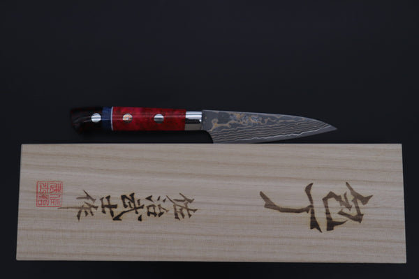 Takeshi Saji Paring Takeshi Saji SUMMIT ― Limited Edition Custom Series SMT-1142 VG-10W Multi-Colored Golden-Rainbow Damascus Paring 95mm (3.7 Inch)