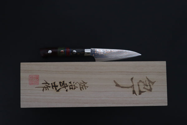 Takeshi Saji Paring Takeshi Saji SUMMIT ― Limited Edition Custom Series SMT-1195 VG-10W Multi-Colored Golden-Rainbow Damascus Paring 95mm (3.7 Inch)