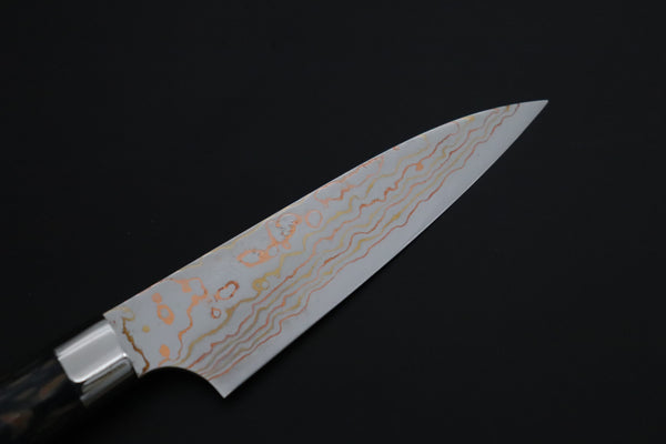 Takeshi Saji Paring Takeshi Saji SUMMIT ― Limited Edition Custom Series SMT-1195 VG-10W Multi-Colored Golden-Rainbow Damascus Paring 95mm (3.7 Inch)