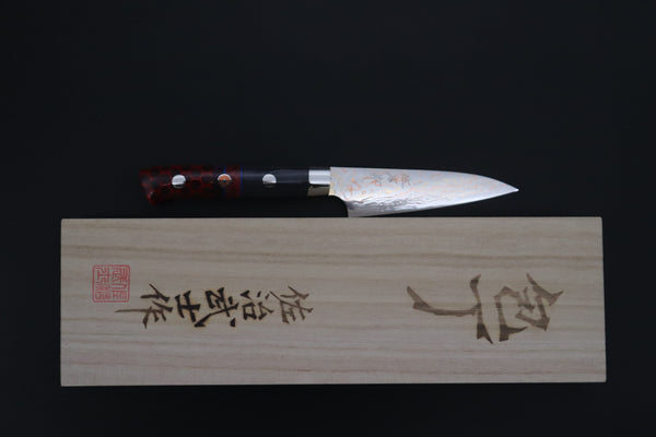 Takeshi Saji Paring Takeshi Saji SUMMIT ― Limited Edition Custom Series SMT-1197 VG-10W Multi-Colored Golden-Rainbow Damascus Paring 95mm (3.7 Inch)