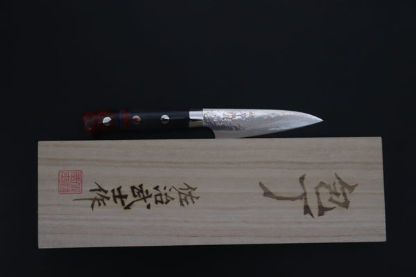 Takeshi Saji Paring Takeshi Saji SUMMIT ― Limited Edition Custom Series SMT-1198 VG-10W Multi-Colored Golden-Rainbow Damascus Paring 95mm (3.7 Inch)