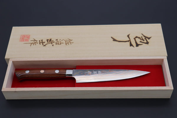 Takeshi Saji Petty Master Saji Rainbow Damascus Series Petty (135mm and 150mm, Ironwood Handle)