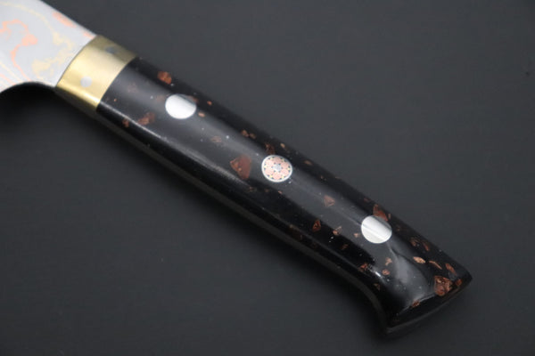 Takeshi Saji Petty Petty 135mm Takeshi Saji Blue Steel No.2 Rainbow Damascus Series TS-1 Petty 135mm (5.3 Inch, Black and Copper Texture Dupont Corian Handle)
