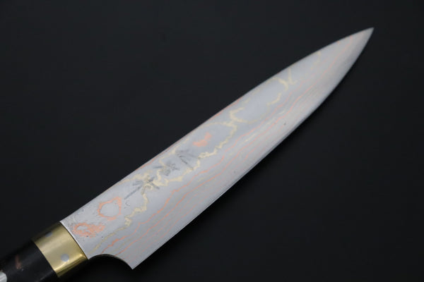Takeshi Saji Petty Petty 135mm Takeshi Saji Blue Steel No.2 Rainbow Damascus Series TS-1 Petty 135mm (5.3 Inch, Black and Copper Texture Dupont Corian Handle)