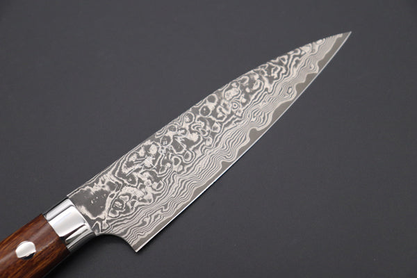 Takeshi Saji Petty Takeshi Saji R-2 Custom Black Damascus Wild Series Petty (135mm and 150mm, Ironwood Handle)