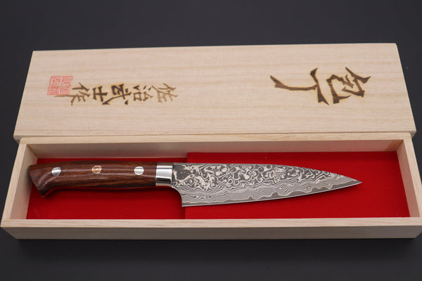 Takeshi Saji Petty Takeshi Saji R-2 Custom Black Damascus Wild Series Petty (135mm and 150mm, Ironwood Handle)