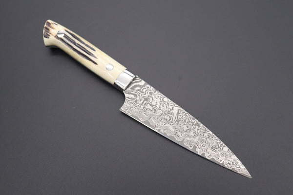Takeshi Saji Petty SRD-1S Petty 135mm (5.3 inch) / Stag Bone Handle Takeshi Saji R-2 Custom Black Damascus Wild Series Petty (135mm and 150mm, Stag Bone Handle)