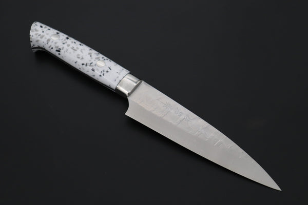 Takeshi Saji Petty Takeshi Saji SRS-13 Hammer Forged, Custom Handmade Handle Series TS-11 Petty 135mm (5.3 inch, White Dupont Corian Handle)