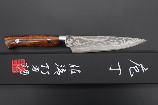 Takeshi Saji Petty Takeshi Saji VG-10 Custom Damascus Wild Series Petty (135mm and 150mm, Desert Ironwood Handle)