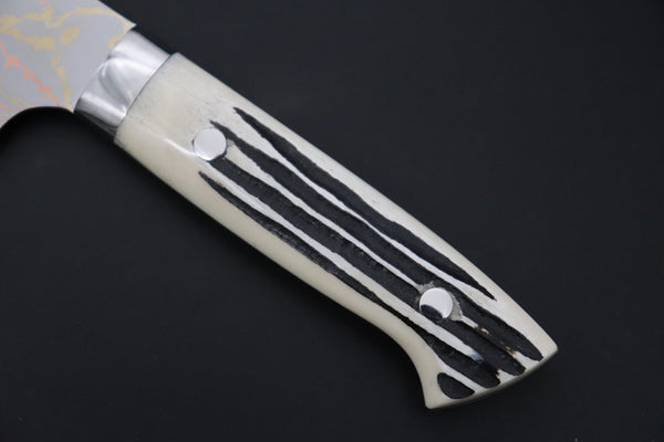 Takeshi Saji Santoku Master Saji Rainbow Damascus Series Santoku 180mm (7 inch, Stag Bone Handle)