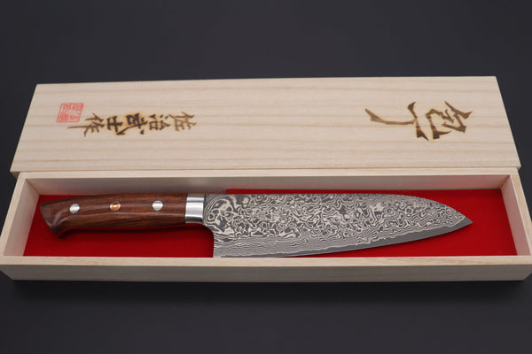 Takeshi Saji Santoku SRD-2BI Santoku 180mm (7 inch) / Ironwood Handle Takeshi Saji R-2 Custom Black Damascus Wild Series Santoku 180mm (7 inch, Ironwood Handle)