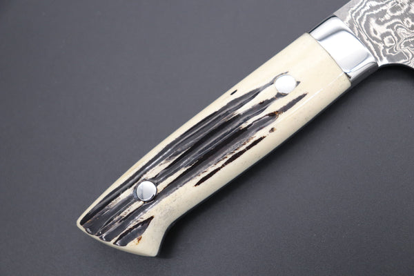 Takeshi Saji Santoku SRD-2S Santoku 180mm (7 inch) / Stag Bone Handle Takeshi Saji R-2 Custom Black Damascus Wild Series Santoku 180mm (7 inch, Stag Bone Handle)