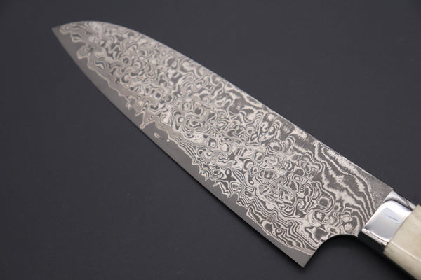 Takeshi Saji Santoku SRD-2S Santoku 180mm (7 inch) / Stag Bone Handle Takeshi Saji R-2 Custom Black Damascus Wild Series Santoku 180mm (7 inch, Stag Bone Handle)