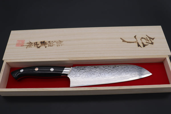 Takeshi Saji Santoku SNRD-5B Santoku 175mm Takeshi Saji R-2 Custom Diamond Damascus Wild Series New Design SNRD-5B Santoku175mm (6.8 inch, Black Linen Micarta Handle)