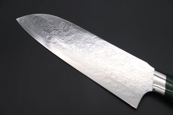 Takeshi Saji Santoku SNRD-5G Santoku 175mm Takeshi Saji R-2 Custom Diamond Damascus Wild Series New Design SNRD-5G Santoku175mm (6.8 inch, Green Linen Micarta Handle)