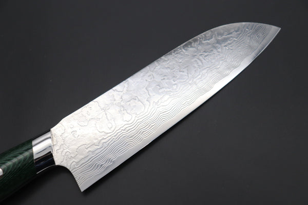 Takeshi Saji Santoku SNRD-5G Santoku 175mm Takeshi Saji R-2 Custom Diamond Damascus Wild Series New Design SNRD-5G Santoku175mm (6.8 inch, Green Linen Micarta Handle)