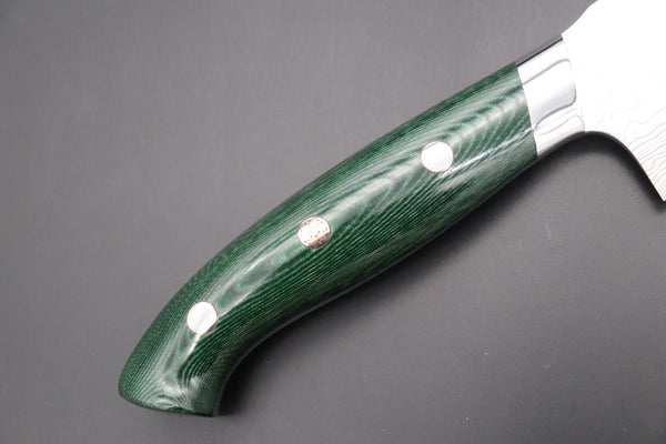 Takeshi Saji Santoku SNRD-5G Santoku 175mm Takeshi Saji R-2 Custom Diamond Damascus Wild Series New Design SNRD-5G Santoku175mm (6.8 inch, Green Linen Micarta Handle)