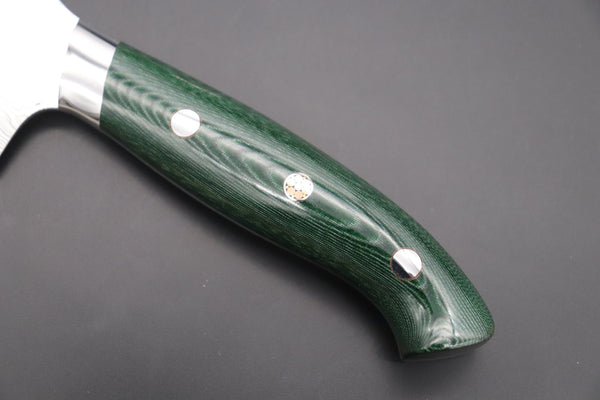 Takeshi Saji Santoku SNRD-5G Santoku 175mm Takeshi Saji R-2 Custom Diamond Damascus Wild Series New Design SNRD-5G Santoku175mm (6.8 inch, Green Linen Micarta Handle)
