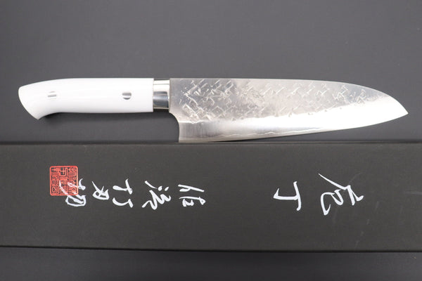 Takeshi Saji Santoku Takeshi Saji SRS-13 Custom Series Santoku 180mm (7 inch, White Corian Handle)