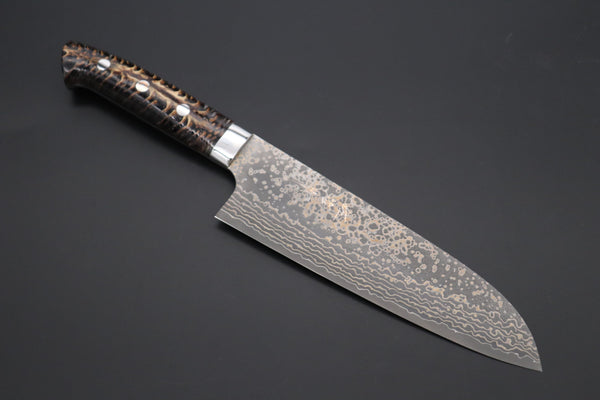 Takeshi Saji Santoku Takeshi Saji SUMMIT ― Limited Edition Custom Series SMT-1038 VG-10W Multi-Colored Golden-Rainbow Damascus Santoku 180mm (7 Inch)