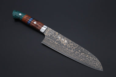Takeshi Saji Santoku Takeshi Saji SUMMIT ― Limited Edition Custom Series SMT-1068 VG-10W Multi-Colored Golden-Rainbow Damascus Santoku 180mm (7 Inch)