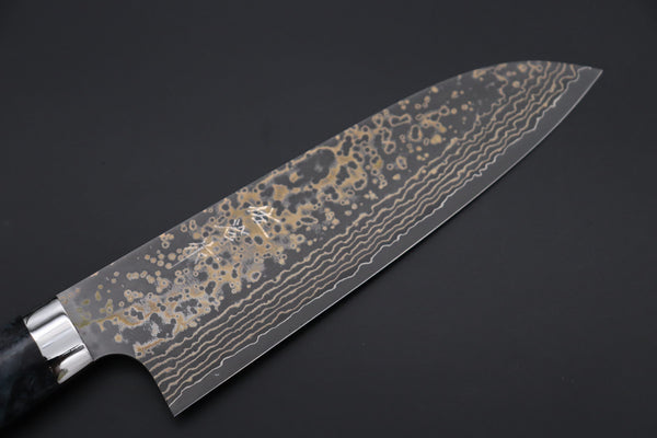Takeshi Saji Santoku Takeshi Saji SUMMIT ― Limited Edition Custom Series SMT-1148 VG-10W Multi-Colored Golden-Rainbow Damascus Santoku 180mm (7 Inch)