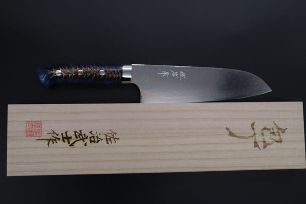 Takeshi Saji Santoku Takeshi Saji SUMMIT ― Limited Edition Custom Series SMT-1176 VG-10W磨 Multi-Colored Golden-Rainbow Damascus Santoku 180mm (7 Inch)