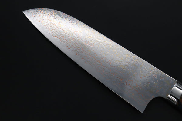 Takeshi Saji Santoku Takeshi Saji SUMMIT ― Limited Edition Custom Series SMT-1176 VG-10W磨 Multi-Colored Golden-Rainbow Damascus Santoku 180mm (7 Inch)