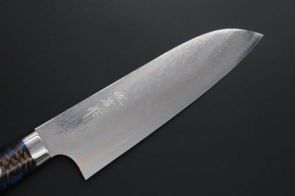 Takeshi Saji Santoku Takeshi Saji SUMMIT ― Limited Edition Custom Series SMT-1176 VG-10W磨 Multi-Colored Golden-Rainbow Damascus Santoku 180mm (7 Inch)