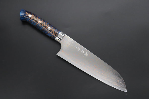 Takeshi Saji Santoku Takeshi Saji SUMMIT ― Limited Edition Custom Series SMT-1176 VG-10W磨 Multi-Colored Golden-Rainbow Damascus Santoku 180mm (7 Inch)