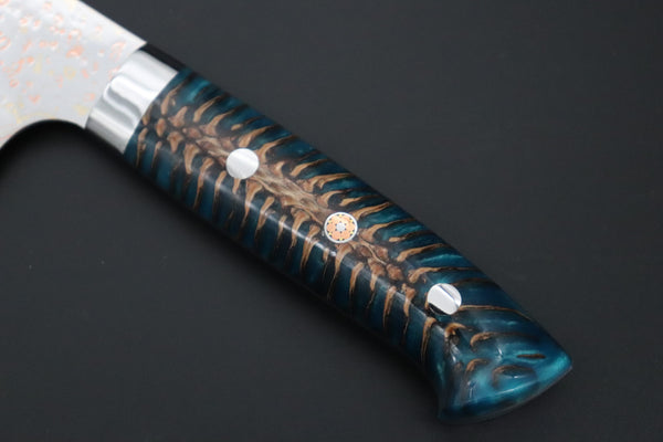 Takeshi Saji Santoku Takeshi Saji SUMMIT ― Limited Edition Custom Series SMT-1177 VG-10W磨 Multi-Colored Golden-Rainbow Damascus Santoku 180mm (7 Inch)