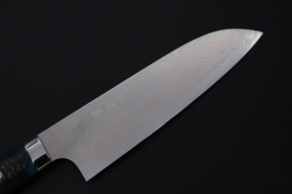 Takeshi Saji Santoku Takeshi Saji SUMMIT ― Limited Edition Custom Series SMT-1177 VG-10W磨 Multi-Colored Golden-Rainbow Damascus Santoku 180mm (7 Inch)