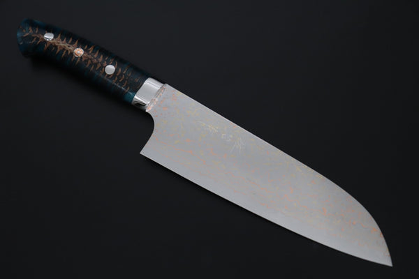 Takeshi Saji Santoku Takeshi Saji SUMMIT ― Limited Edition Custom Series SMT-1177 VG-10W磨 Multi-Colored Golden-Rainbow Damascus Santoku 180mm (7 Inch)