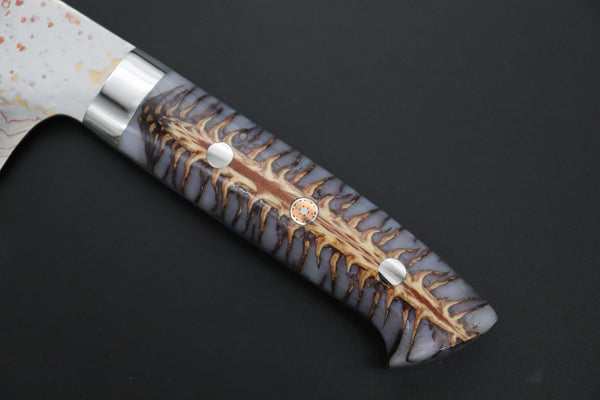 Takeshi Saji Santoku Takeshi Saji SUMMIT ― Limited Edition Custom Series SMT-1179 VG-10W磨 Multi-Colored Golden-Rainbow Damascus Santoku 180mm (7 Inch)