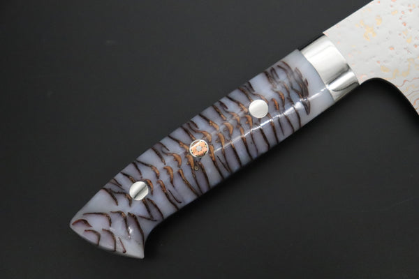 Takeshi Saji Santoku Takeshi Saji SUMMIT ― Limited Edition Custom Series SMT-1179 VG-10W磨 Multi-Colored Golden-Rainbow Damascus Santoku 180mm (7 Inch)