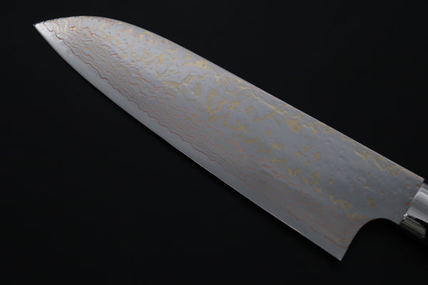 Takeshi Saji Santoku Takeshi Saji SUMMIT ― Limited Edition Custom Series SMT-1182 VG-10W磨 Multi-Colored Golden-Rainbow Damascus Santoku 180mm (7 Inch)
