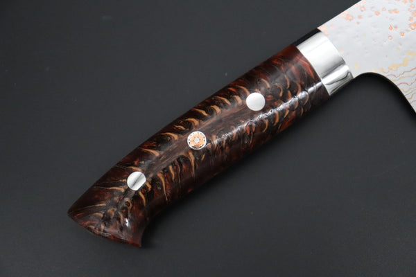 Takeshi Saji Santoku Takeshi Saji SUMMIT ― Limited Edition Custom Series SMT-1184 VG-10W磨 Multi-Colored Golden-Rainbow Damascus Santoku 180mm (7 Inch)